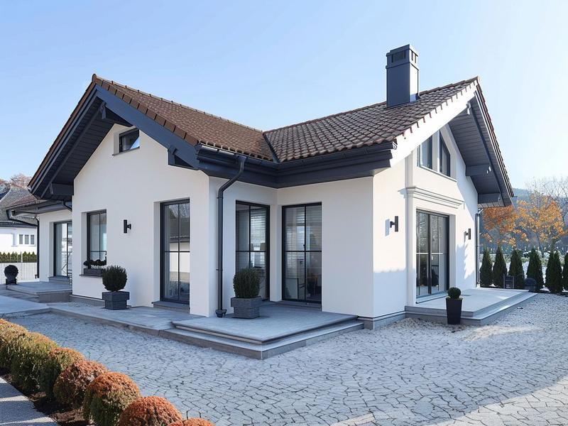 Elewacje do brązowego dachu